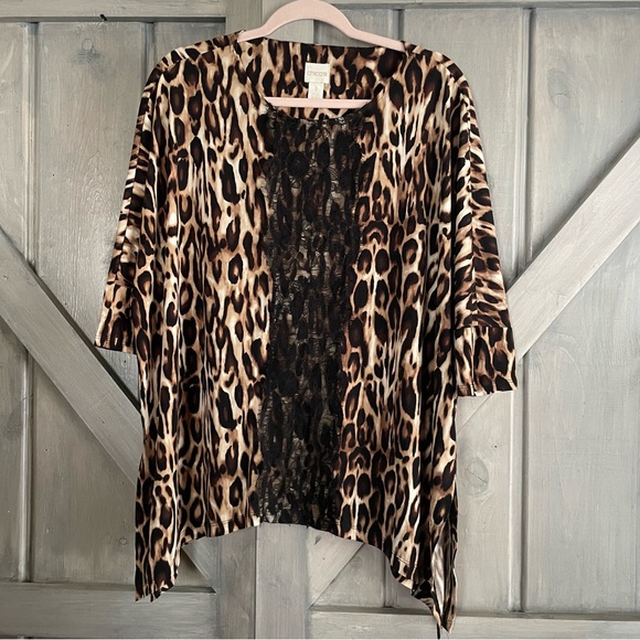 Chico's Tops - Chicos Animal Print Lace‎ Blouse Tunic Flowy Stretchy size M